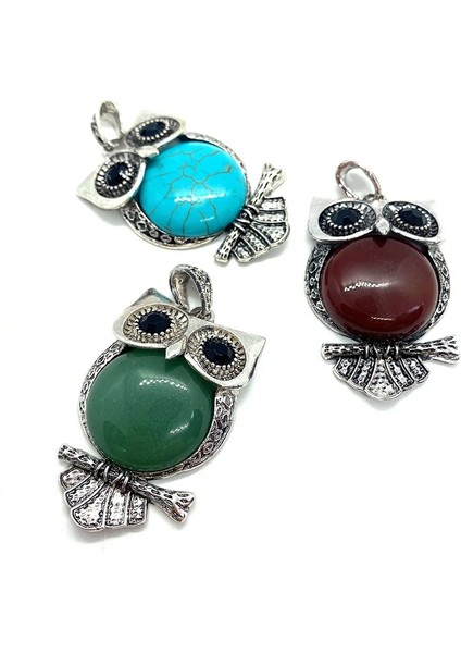 F-1 Adet Doğal Taş Baykuş Yarı Değerli Taş Kolye Çinko Alaşım Kakma Pembe Kristal Charm Dıy Kolye Yapımı Için Kadın Aksesuarları (Yurt Dışından)