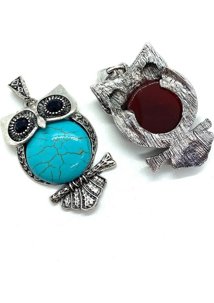 F-1 Adet Doğal Taş Baykuş Yarı Değerli Taş Kolye Çinko Alaşım Kakma Pembe Kristal Charm Dıy Kolye Yapımı Için Kadın Aksesuarları (Yurt Dışından)