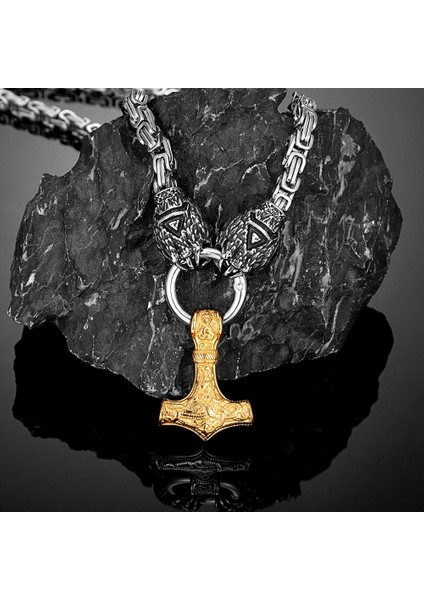 70CM Tarzı Siyah Klasik Hayvan Vikings Thor'un Çekiç Kurt Pençe Paslanmaz Çelik Kolye Erkekler Valknut Muska Punk Iskandinav Celtic Kurt Takı Hediyeler (Yurt Dışından)