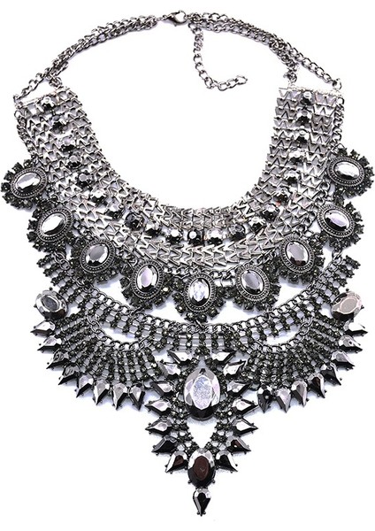 Gri Boho Etnik Büyük Önlük Maxi Gerdanlık Kadın Takı Hint Vintage Bildirimi Kristal Rhinestone Büyük Yaka Kolye Kız (Yurt Dışından)