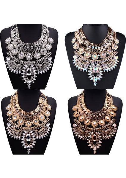 Gri Boho Etnik Büyük Önlük Maxi Gerdanlık Kadın Takı Hint Vintage Bildirimi Kristal Rhinestone Büyük Yaka Kolye Kız (Yurt Dışından) modelleri