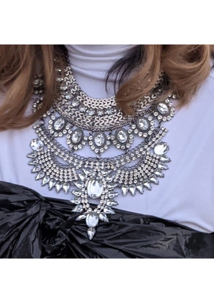 Gri Boho Etnik Büyük Önlük Maxi Gerdanlık Kadın Takı Hint Vintage Bildirimi Kristal Rhinestone Büyük Yaka Kolye Kız (Yurt Dışından) fırsatları