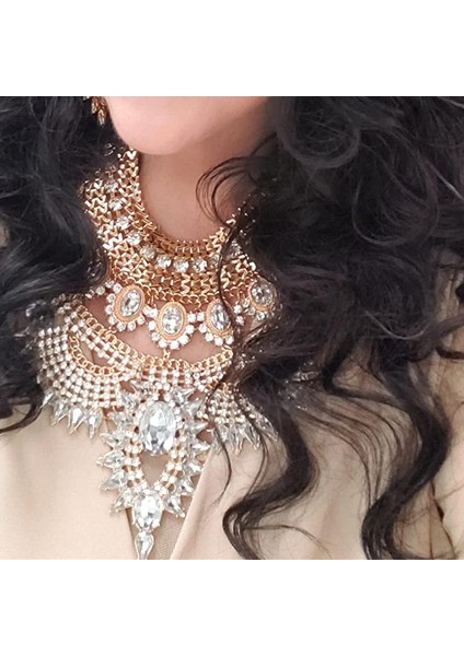 Gri Boho Etnik Büyük Önlük Maxi Gerdanlık Kadın Takı Hint Vintage Bildirimi Kristal Rhinestone Büyük Yaka Kolye Kız (Yurt Dışından) indirimleri