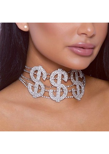 Siyah Stil Zengin Lüks Parlak Kristal Özel $$$ Zengin Mektup Kolye Kolye Kadın Büyük Para Dolar Taklidi Kolye Takı Hediye Aksesuar (Yurt Dışından) modelleri