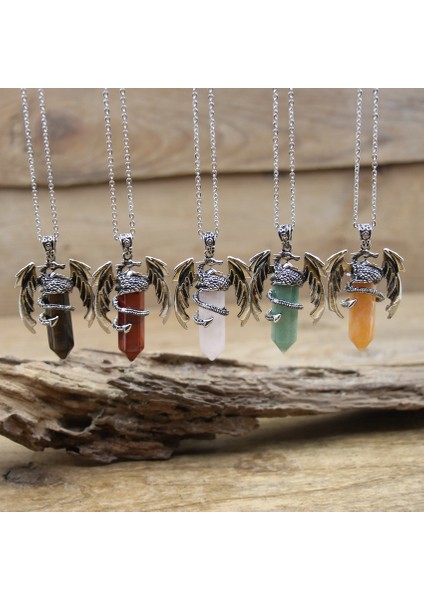 Opalit Kuvars Ejderha Adam Kolye Mücevher Taş Şifa Kristal Altıgen Kolye Lapis Ametist Hayvan Vintage Takı Kadınlar Için QC3315 (Yurt Dışından)