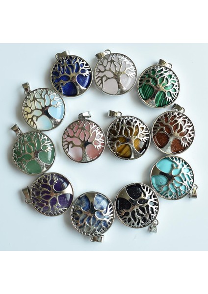 NO15 Lot Moda Doğal Ametist Lapis Alaşımı Hayat Ağacı Kolye Takı Aksesuarları Için Işaretleme (Yurt Dışından) fırsatları