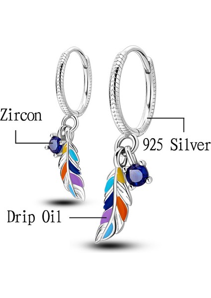 KTE112 Dangle Çift Hoop Kadın Küpe Orijinal Desigterling Gümüş Küp Zirkon Küçük Kalp U Şekli Tüy Yıldız Ay Küpe (Yurt Dışından)