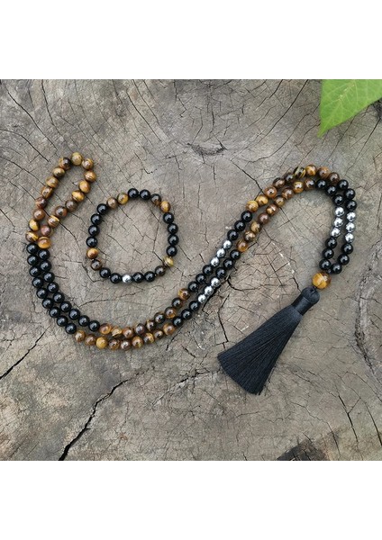Altın Rengi 8mm Siyah Oniks, Kaplan Gözü Japa Mala Seti, Koruyucu, Meditasyon Mala, Namaste Yoga Takı, Budist Mala Tespih, 108 Mala Boncuk (Yurt Dışından) fiyatları