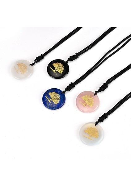 No.12 Boyutu Doğal Taşlar Hayat Ağacı Kolye Şifa Reiki Kristal Ametist Çakra Yuvarlak Oyulmuş Taş Charms Kolye Takı Yapımı Için (Yurt Dışından)