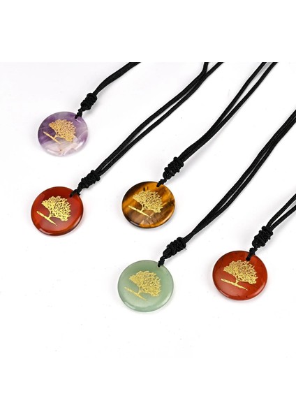 No.12 Boyutu Doğal Taşlar Hayat Ağacı Kolye Şifa Reiki Kristal Ametist Çakra Yuvarlak Oyulmuş Taş Charms Kolye Takı Yapımı Için (Yurt Dışından)