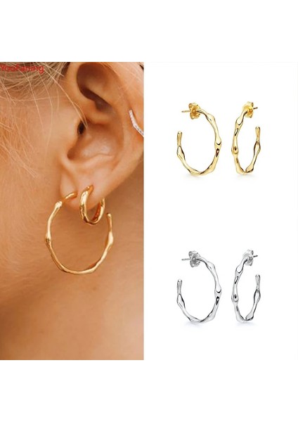 Kehribar Wometerling Gümüş Kulak Iğne Büyük C Hoop Saplama Küpe Nefis Kristal Renkli Zirkon Altın Moda Parti Huggie Takı (Yurt Dışından)