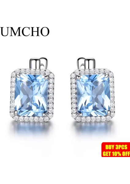 Topaz Umcho Lüks Nano Gök Mavisi Topaz Taş Klipsli Küpeler Takı Katı Terling Gümüş Küpe Kadınlar Için Doğum Günü Hediyesi (Yurt Dışından) modelleri