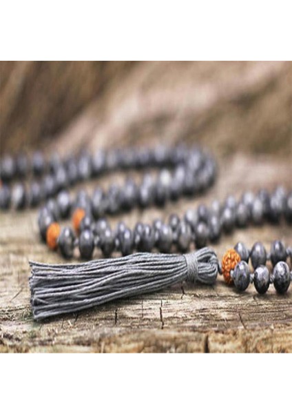 6mm Spektrolit Rudraksha Taş Düğüm Kolye 108 Boncuk Manşet Sutra El Yapımı Bilek Budizm Keşiş Unisex Enerji Meditasyon (Yurt Dışından)