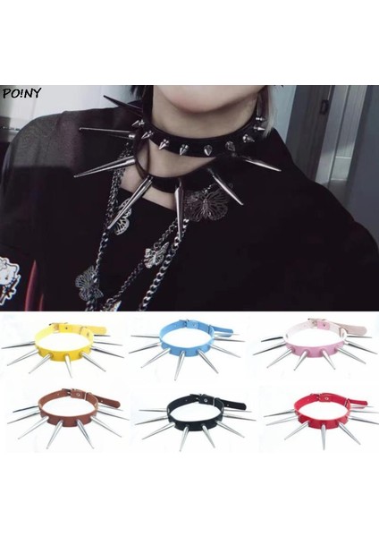 Turuncu Uzun Başak Gerdanlık Punk Suni Deri Yaka Kadın Erkek Serin Büyük Perçinler Çivili Chocker Goth Tarzı Kolye Aksesuarları (Yurt Dışından) fiyatları
