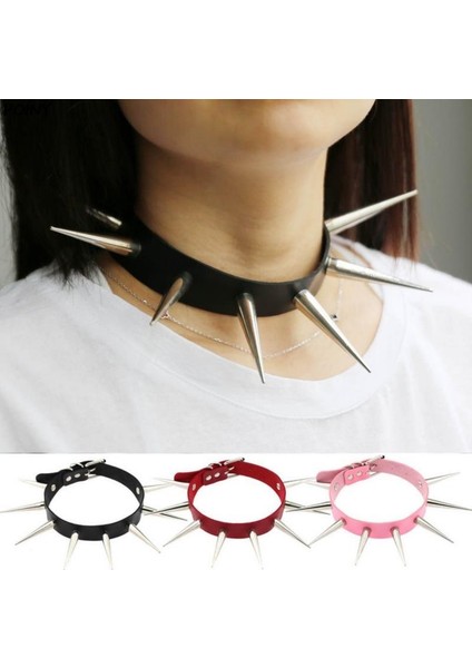Turuncu Uzun Başak Gerdanlık Punk Suni Deri Yaka Kadın Erkek Serin Büyük Perçinler Çivili Chocker Goth Tarzı Kolye Aksesuarları (Yurt Dışından) modelleri