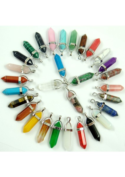 No.11 Doğal Taş Taş Lapis Opal Kristal Kuvars Altıgen Sarkaç Reiki Charm Sarkaç Kolye Dıy Takı Yapımı Kolye (Yurt Dışından)