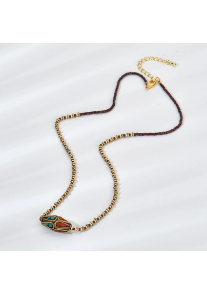 XN042-6 Zmzy Vintage Altın Rengi El Yapımı Kolye Nepal Budist Emaye Işi Boncuk Kolye ve Kolye Ettament Kadın Takı (Yurt Dışından) fiyatları