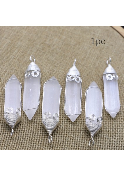 1 Bilgisayar Doğal Mineral Alçı Kolye Tel Büküm Spiral Çift Nokta Charms Taş Kuvars Taç Çakra Şifa Meditasyon Kadın Takı (Yurt Dışından)