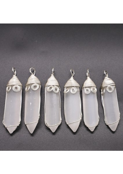 1 Bilgisayar Doğal Mineral Alçı Kolye Tel Büküm Spiral Çift Nokta Charms Taş Kuvars Taç Çakra Şifa Meditasyon Kadın Takı (Yurt Dışından)