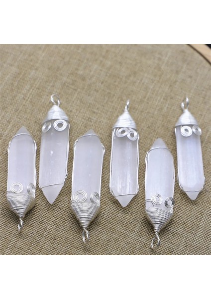 1 Bilgisayar Doğal Mineral Alçı Kolye Tel Büküm Spiral Çift Nokta Charms Taş Kuvars Taç Çakra Şifa Meditasyon Kadın Takı (Yurt Dışından)