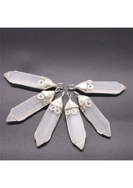 1 Bilgisayar Doğal Mineral Alçı Kolye Tel Büküm Spiral Çift Nokta Charms Taş Kuvars Taç Çakra Şifa Meditasyon Kadın Takı (Yurt Dışından)