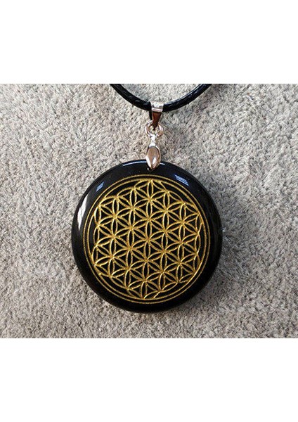 Hiçbiri Doğal Obsidyen Kolye Kolye Hayat Çiçeği Sihirli Daire Kehanet Sri Yantra Triqueta Metatrone Küpü Çok Boyutlu (Yurt Dışından)