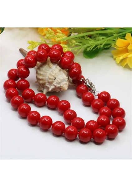Kırmızı Stil 8 mm Cuteromantic Moda Güzel Yapay Kırmızı Mercan Yuvarlak Boncuk mm Kolye Zinciri Gerdanlık Klavikula Takı Y780 (Yurt Dışından) fırsatları