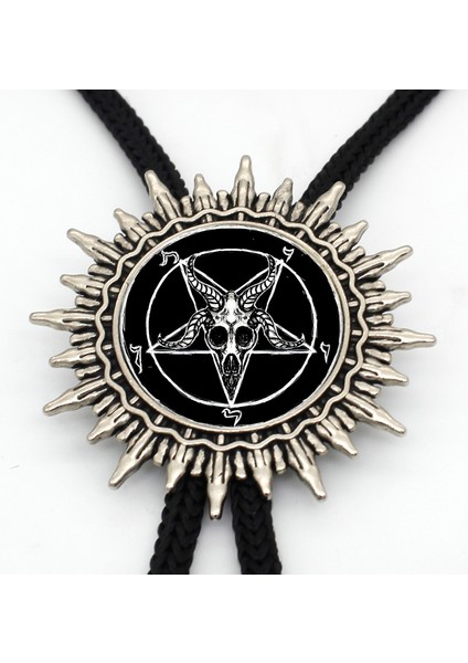 No.1 Boyutu Bolo Yeni Varış Siyah Sihirli Pentagram Bolo Kravat Trendy Steampunk Pentagram Cam Kubbe Slayt Kolye Kovboy Bolo Kravat (Yurt Dışından)