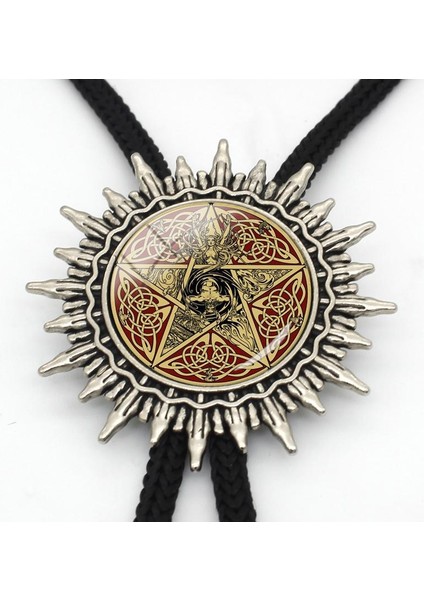 No.4 Boyutu Bolo Yeni Varış Siyah Sihirli Pentagram Bolo Kravat Trendy Steampunk Pentagram Cam Kubbe Slayt Kolye Kovboy Bolo Kravat (Yurt Dışından)
