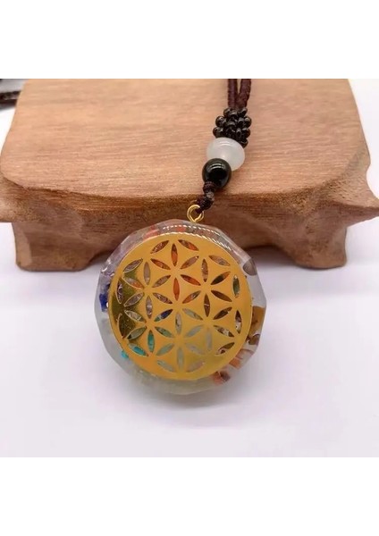 A Doğal Çakıl Kristal Kolye Retro Yedi Tekerlek Taş Sentetik Kolye Kolye Takı Charm Reçine Kazak Zinciri 7 Tekerlekler (Yurt Dışından)