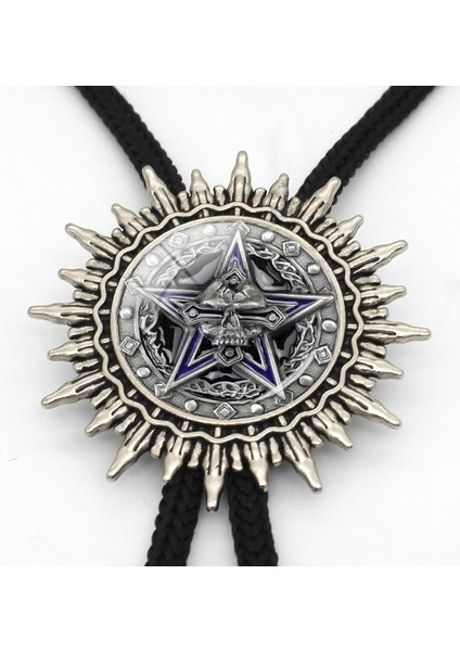 No.5 Boyutu Bolo Yeni Varış Siyah Sihirli Pentagram Bolo Kravat Trendy Steampunk Pentagram Cam Kubbe Slayt Kolye Kovboy Bolo Kravat (Yurt Dışından)