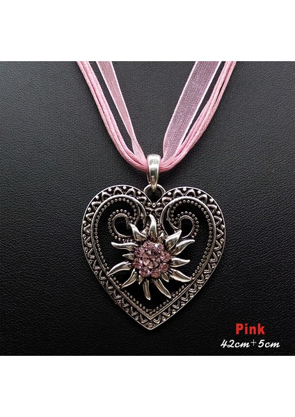 Pembe Yeni Vintage Kalp Edelweiss Çiçek Kolye Organze Kurdele Halat Zincir Kolye Kadın Dirndl Oktoberfest Takı (Yurt Dışından)