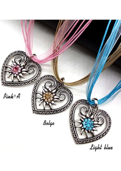 Pembe Yeni Vintage Kalp Edelweiss Çiçek Kolye Organze Kurdele Halat Zincir Kolye Kadın Dirndl Oktoberfest Takı (Yurt Dışından) fırsatları