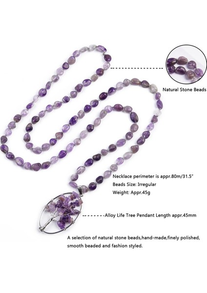 80CM Kadın Ametist Boncuk Sarma Kolye Hayat Ağacı Kolye Şifa Kristal Taş Kolye Yoga Meditasyon Reiki Kuvars Takı (Yurt Dışından) modelleri