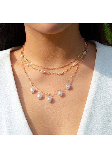 NO.14571 Boyutu Ailodo Inci Gerdanlık Kolye Kadın Kızlar Için Zarif Çok Katmanlı Parti Düğün Bildirimi Kolye Collier Femme Moda Takı (Yurt Dışından)