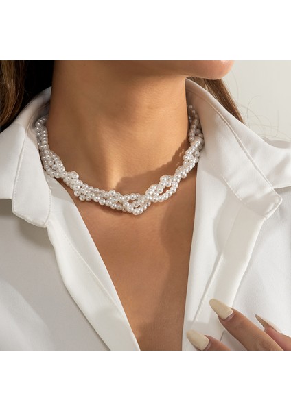 NO.14571 Boyutu Ailodo Inci Gerdanlık Kolye Kadın Kızlar Için Zarif Çok Katmanlı Parti Düğün Bildirimi Kolye Collier Femme Moda Takı (Yurt Dışından)
