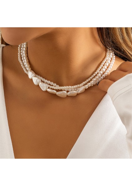 NO.14571 Boyutu Ailodo Inci Gerdanlık Kolye Kadın Kızlar Için Zarif Çok Katmanlı Parti Düğün Bildirimi Kolye Collier Femme Moda Takı (Yurt Dışından)