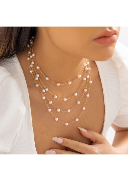 NO.14571 Boyutu Ailodo Inci Gerdanlık Kolye Kadın Kızlar Için Zarif Çok Katmanlı Parti Düğün Bildirimi Kolye Collier Femme Moda Takı (Yurt Dışından)