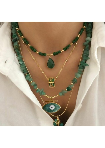 Pembe Bohem Yeşil Çakıl Doğal Yarı Değerli Taş Kolye Kadın Moda Kolye Takı Collares Bayan Kolye (Yurt Dışından)