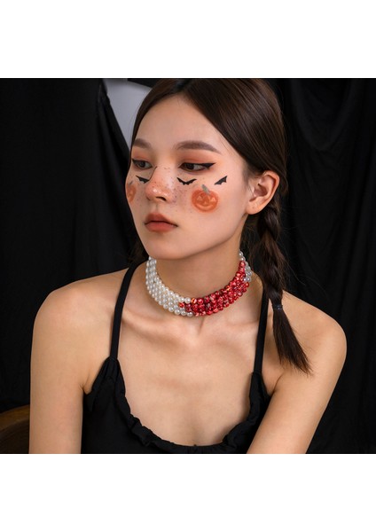 S02 Gotik Inci ve Kanlı Ccb Boncuk Kısa Gerdanlık Kolye Kadınlar Için Punk Katmanlı Boncuklu Zincir Kolye Yaka Moda Takı (Yurt Dışından)