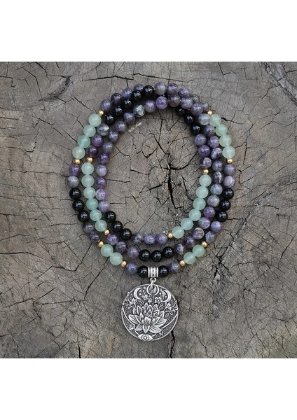 Altın Rengi 8mm Ametist, Yeşil Aventurin Japa Mala Seti, Lotus, Meditasyon Mala, Namaste Yoga Takı, Budist Mala Tespih, 108 Mala Boncuk (Yurt Dışından) fırsatları