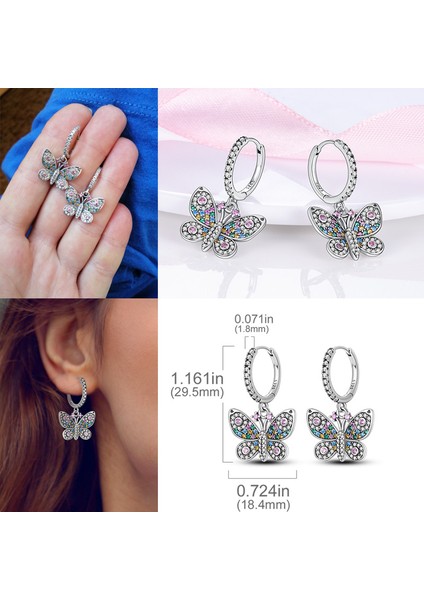 KTE038 Dangle Çift Hoop Kadın Küpe Orijinal Desigterling Gümüş Küp Zirkon Küçük Kalp U Şekli Tüy Yıldız Ay Küpe (Yurt Dışından)