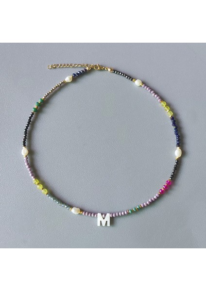 W Tarzı No.4 Boyutu Kolye Renkli Kristal Boncuk Kolye Moda Kabuk Mektup Kolye Adı Gerdanlık Kadın Gökkuşağı Boyun Aksesuarları Takı (Yurt Dışından)