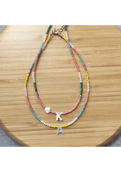 W Tarzı No.4 Boyutu Kolye Renkli Kristal Boncuk Kolye Moda Kabuk Mektup Kolye Adı Gerdanlık Kadın Gökkuşağı Boyun Aksesuarları Takı (Yurt Dışından)