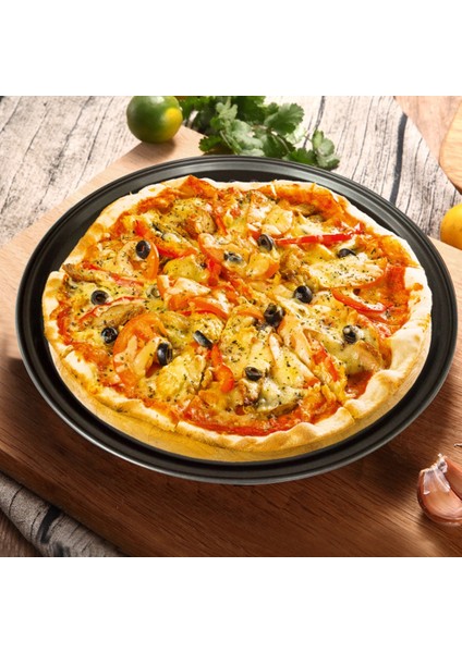 32CM Tarzı Karbon Çelik Yapışmaz Pizza Pişirme Tavası Örgü Tepsi Plakası Bakeware Pişirme Aracı Pizza Tabağı Yuvarlak Derin Dzza Pan (Yurt Dışından)