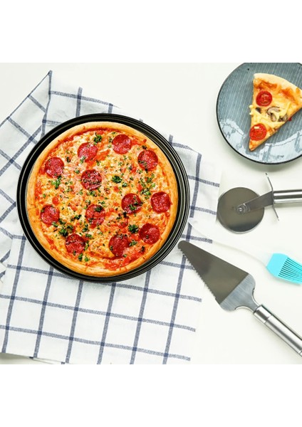 32CM Tarzı Karbon Çelik Yapışmaz Pizza Pişirme Tavası Örgü Tepsi Plakası Bakeware Pişirme Aracı Pizza Tabağı Yuvarlak Derin Dzza Pan (Yurt Dışından)