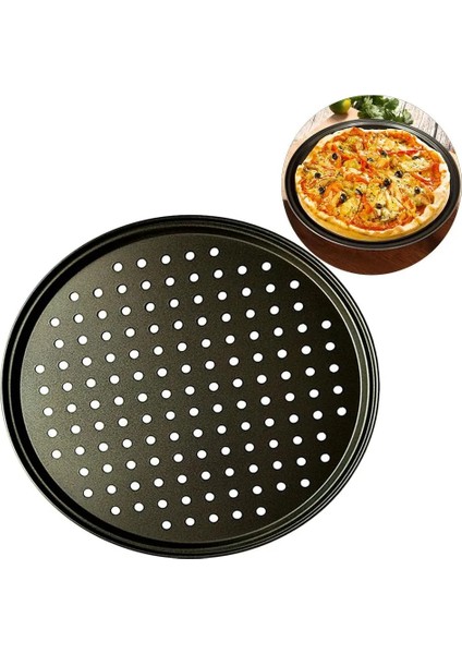 32CM Tarzı Karbon Çelik Yapışmaz Pizza Pişirme Tavası Örgü Tepsi Plakası Bakeware Pişirme Aracı Pizza Tabağı Yuvarlak Derin Dzza Pan (Yurt Dışından)