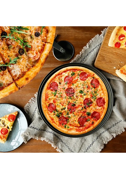 32CM Tarzı Karbon Çelik Yapışmaz Pizza Pişirme Tavası Örgü Tepsi Plakası Bakeware Pişirme Aracı Pizza Tabağı Yuvarlak Derin Dzza Pan (Yurt Dışından)