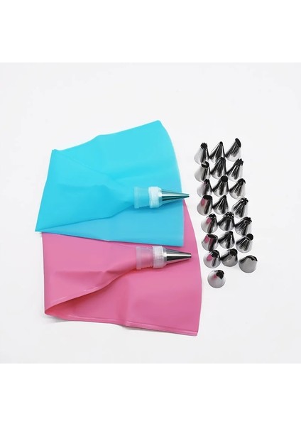 Mavi 16'lı Set Stili Et Silikon Pasta Torbası Buzlanma G Krem Paslanmaz Nozullu Yeniden Kullanılabilir Pasta Torbaları Kek Dekorasyon Mutfak Pişirme Araçları (Yurt Dışından) fiyatları