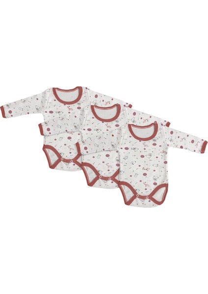 Çocuk Body 3'Lü Çıtçıtlı Uzun Kollu - 2 - 3 - 4 Yaş - Bordo